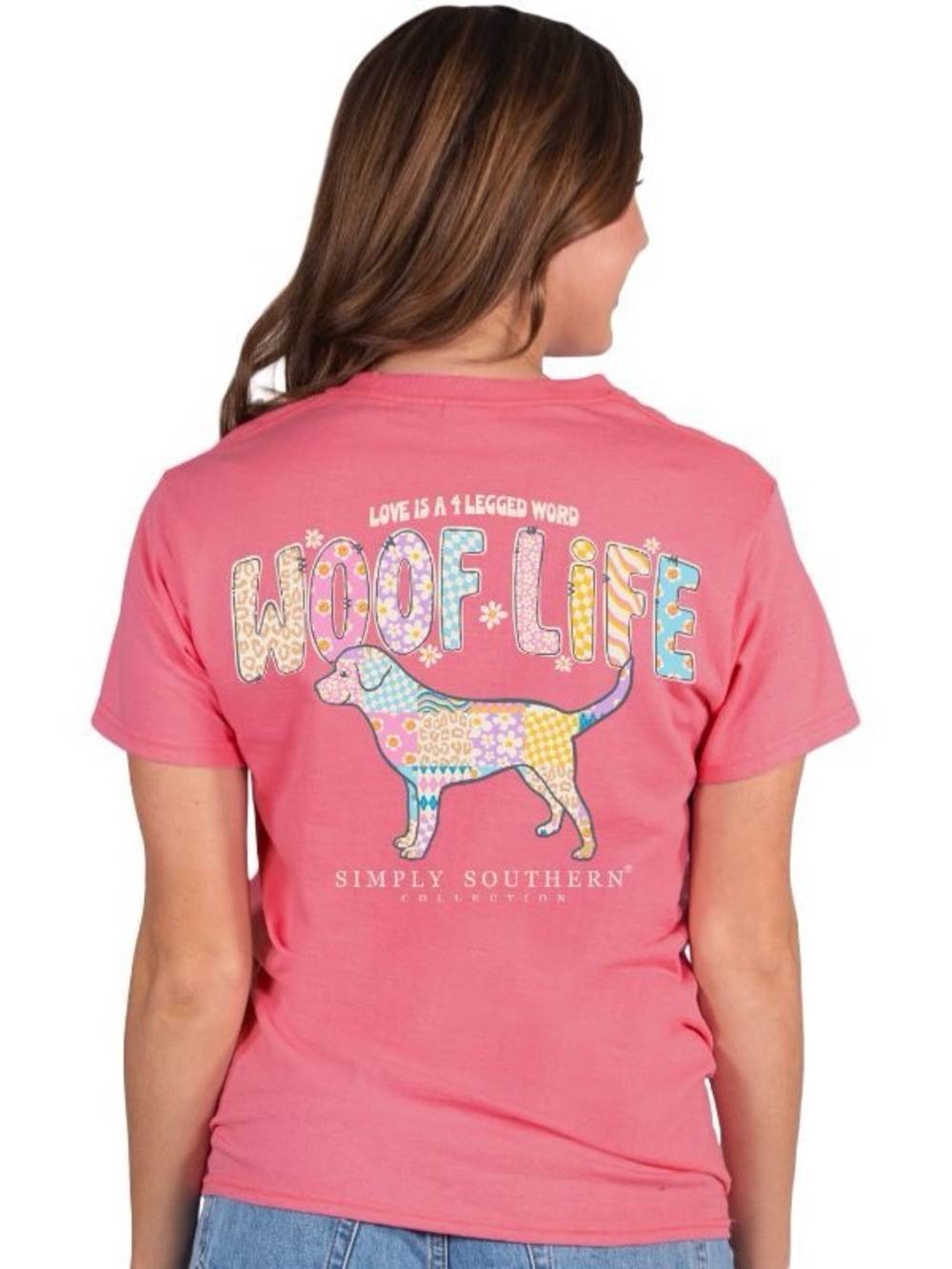 NWT Simply Southern Pink Woof Life Graphic Dog T-Shirt